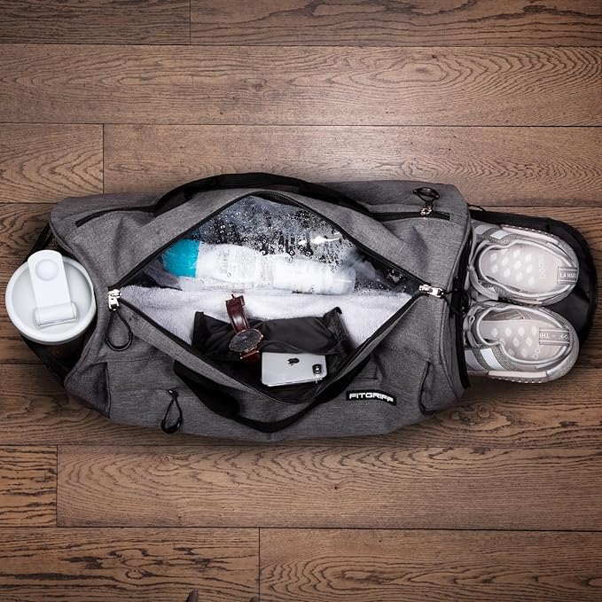 Inside organization of gym duffle bag
