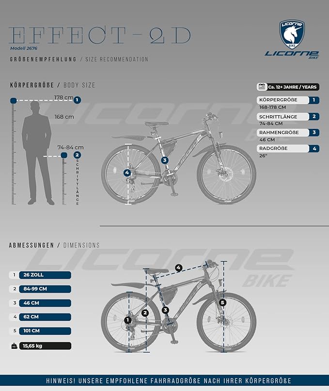 Licorne Bike size options